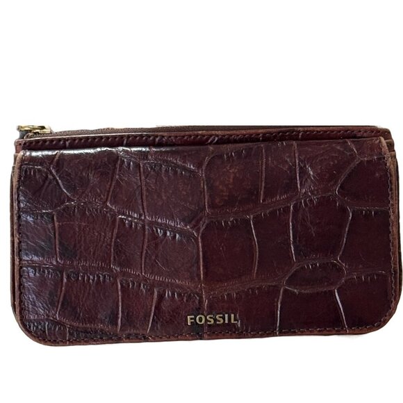 Fossil Brown Faux Alligator Skin Wallet - Picture 1 of 5